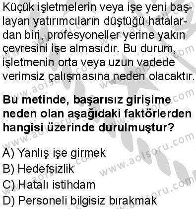 Seçmeli Girişimcilik 1 Dersi 2024-2025 yılı 1. Dönem sınavı 10. Soru Seçmeli Girişimcilik 1 Dersi 2024-2025 yılı 1. Dönem sınavı 10. Soru