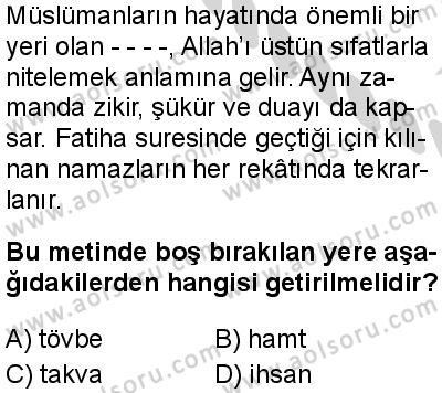 Din Kültürü ve Ahlak Bilgisi 1 Dersi 2024-2025 yılı 3. Dönem sınavı 3. Soru