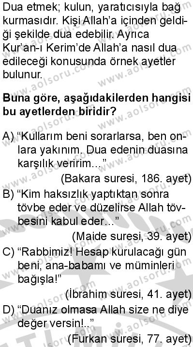 Din Kültürü ve Ahlak Bilgisi 1 Dersi 2024-2025 yılı 3. Dönem sınavı 4. Soru
