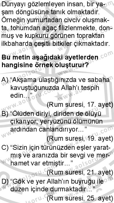 Din Kültürü ve Ahlak Bilgisi 1 Dersi 2024-2025 yılı 3. Dönem sınavı 5. Soru