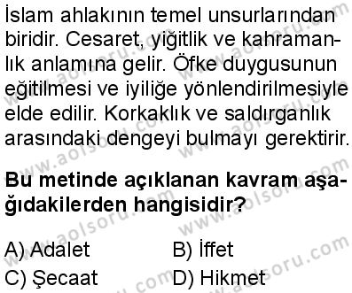 Din Kültürü ve Ahlak Bilgisi 2 Dersi 2024-2025 yılı 3. Dönem sınavı 8. Soru