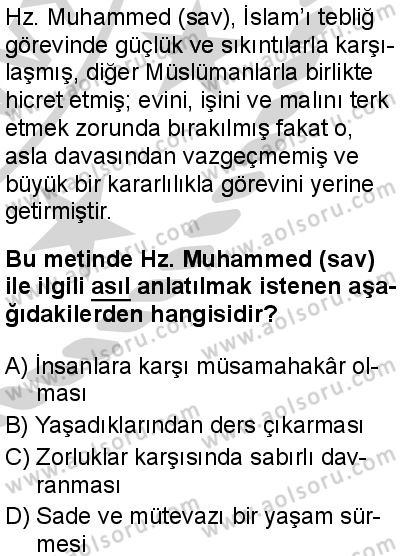 Din Kültürü ve Ahlak Bilgisi 5 Dersi 2024-2025 yılı 3. Dönem sınavı 10. Soru