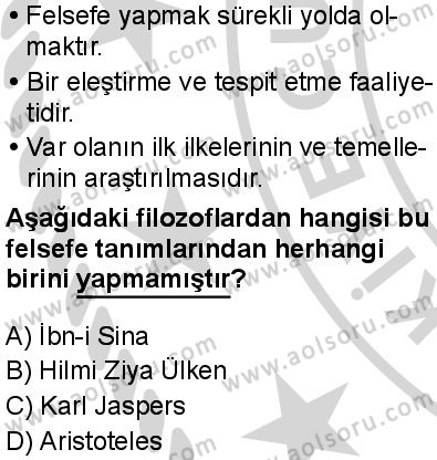 Felsefe 1 Dersi 2024-2025 yılı 3. Dönem sınavı 2. Soru