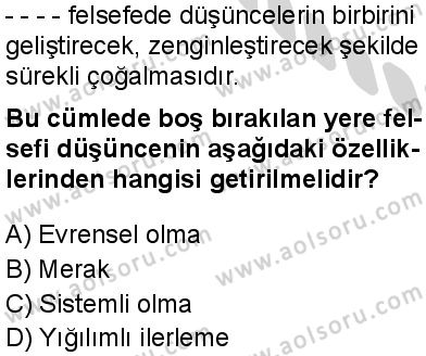 Felsefe 1 Dersi 2024-2025 yılı 3. Dönem sınavı 3. Soru