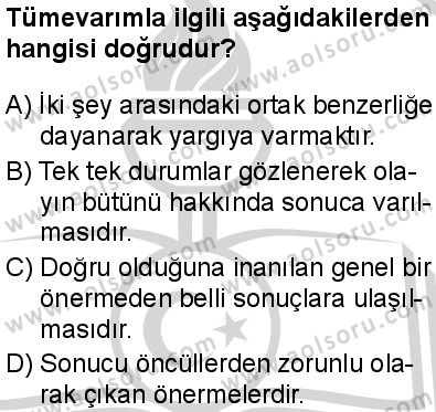 Felsefe 1 Dersi 2024-2025 yılı 3. Dönem sınavı 6. Soru