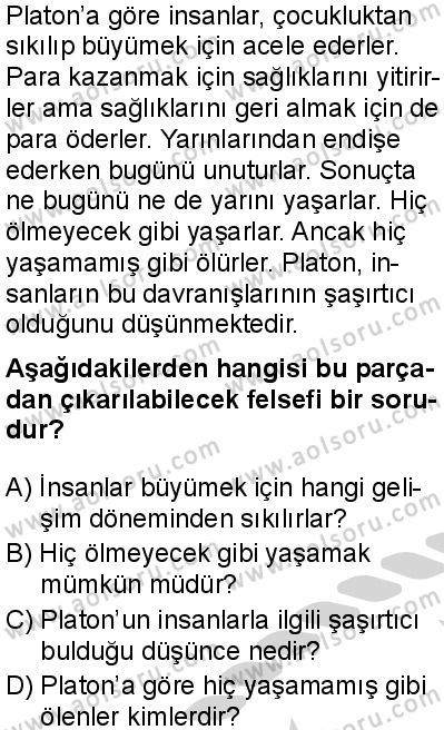 Felsefe 1 Dersi 2024-2025 yılı 3. Dönem sınavı 10. Soru