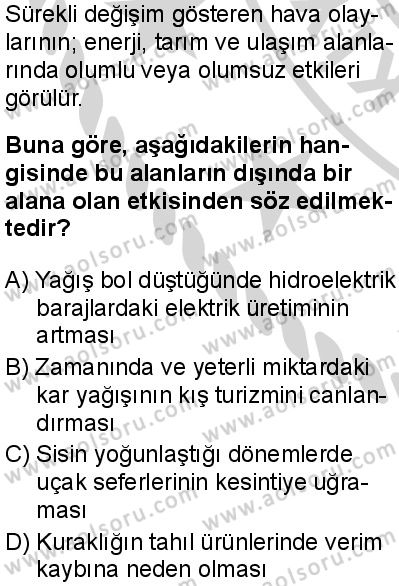 Coğrafya 1 Dersi 2024-2025 yılı 3. Dönem sınavı 6. Soru