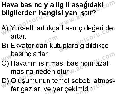 Coğrafya 1 Dersi 2024-2025 yılı 3. Dönem sınavı 10. Soru