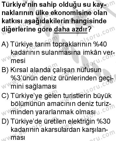 Seçmeli Coğrafya 1 Dersi 2024-2025 yılı 3. Dönem sınavı 7. Soru