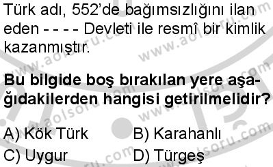 Seçmeli Ortak Türk Tarihi 1 Dersi 2024-2025 yılı 3. Dönem sınavı 1. Soru