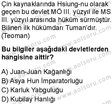Seçmeli Ortak Türk Tarihi 1 Dersi 2024-2025 yılı 3. Dönem sınavı 3. Soru