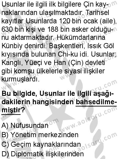 Seçmeli Ortak Türk Tarihi 1 Dersi 2024-2025 yılı 3. Dönem sınavı 4. Soru