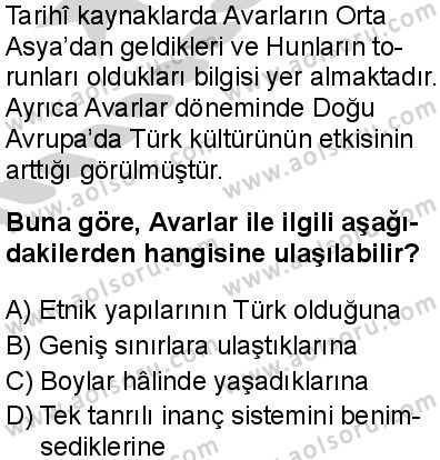 Seçmeli Ortak Türk Tarihi 1 Dersi 2024-2025 yılı 3. Dönem sınavı 6. Soru