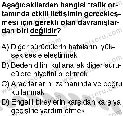 Sağlık Bilgisi ve Trafik Kültürü 2 Dersi 2024-2025 yılı 3. Dönem sınavı 1. Soru