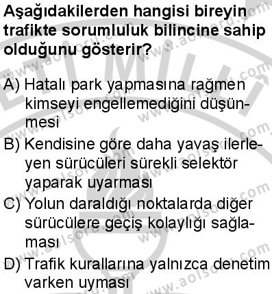 Sağlık Bilgisi ve Trafik Kültürü 2 Dersi 2024-2025 yılı 3. Dönem sınavı 2. Soru