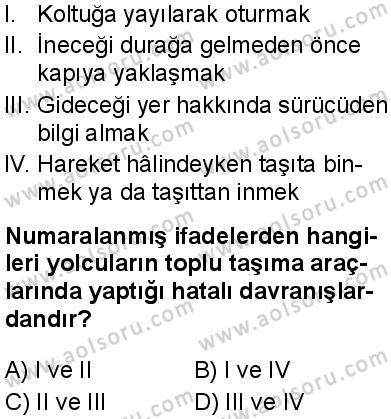 Sağlık Bilgisi ve Trafik Kültürü 2 Dersi 2024-2025 yılı 3. Dönem sınavı 4. Soru