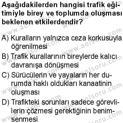 Sağlık Bilgisi ve Trafik Kültürü 2 Dersi 2024-2025 yılı 3. Dönem sınavı 7. Soru