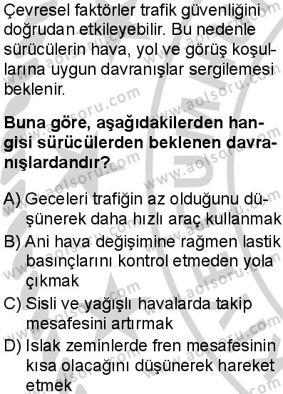 Sağlık Bilgisi ve Trafik Kültürü 2 Dersi 2024-2025 yılı 3. Dönem sınavı 9. Soru
