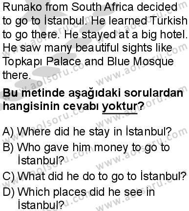 İngilizce 5 Dersi 2024-2025 yılı 3. Dönem sınavı 10. Soru