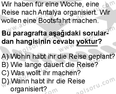 Almanca 5 Dersi 2024-2025 yılı 3. Dönem sınavı 10. Soru