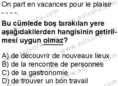 Fransızca 5 Dersi 2024-2025 yılı 3. Dönem sınavı 5. Soru