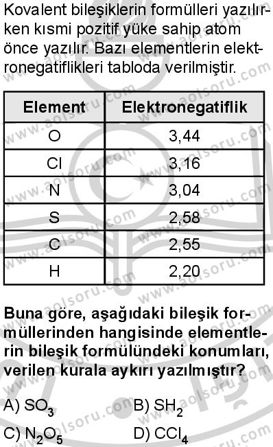 Kimya 2 Dersi 2024-2025 yılı 3. Dönem sınavı 1. Soru