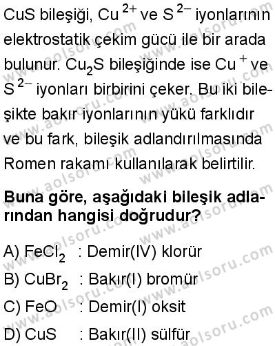 Kimya 2 Dersi 2024-2025 yılı 3. Dönem sınavı 3. Soru