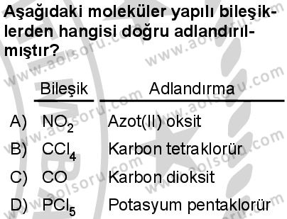 Kimya 2 Dersi 2024-2025 yılı 3. Dönem sınavı 4. Soru