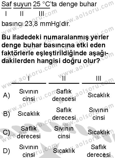 Kimya 2 Dersi 2024-2025 yılı 3. Dönem sınavı 8. Soru