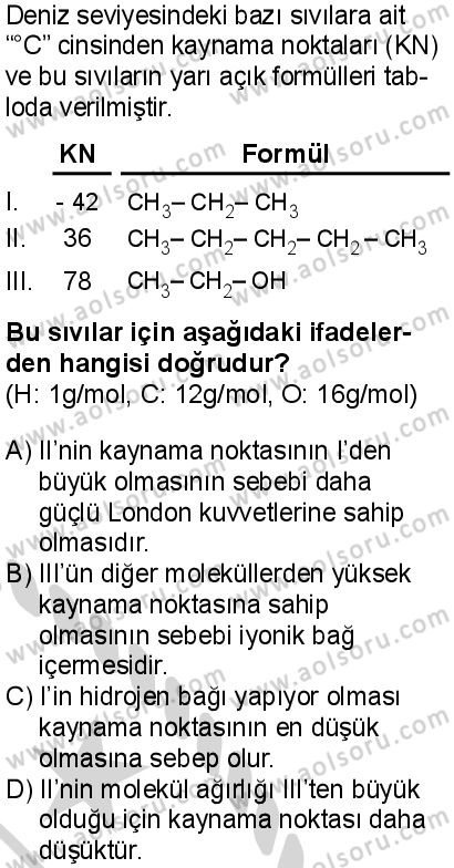 Kimya 2 Dersi 2024-2025 yılı 3. Dönem sınavı 10. Soru
