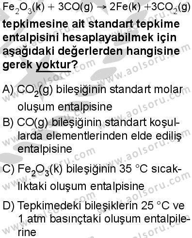 Seçmeli Kimya 2 Dersi 2024-2025 yılı 3. Dönem sınavı 1. Soru