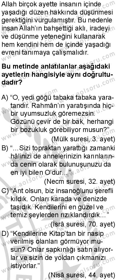 Temel Dini Bilgiler 1 Dersi 2024-2025 yılı 3. Dönem sınavı 1. Soru