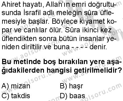 Temel Dini Bilgiler 1 Dersi 2024-2025 yılı 3. Dönem sınavı 7. Soru