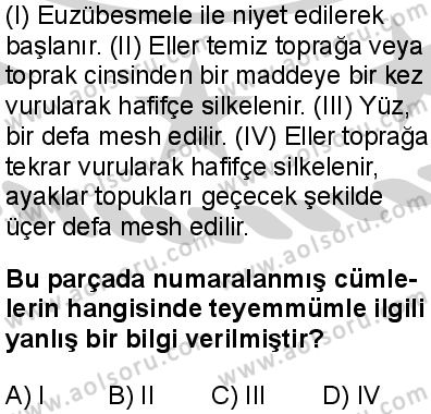 Temel Dini Bilgiler 1 Dersi 2024-2025 yılı 3. Dönem sınavı 10. Soru