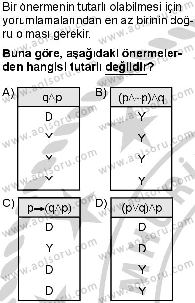 Seçmeli Mantık 2 Dersi 2024-2025 yılı 3. Dönem sınavı 7. Soru