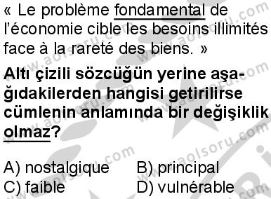Fransızca 8 Dersi 2024-2025 yılı 3. Dönem sınavı 8. Soru