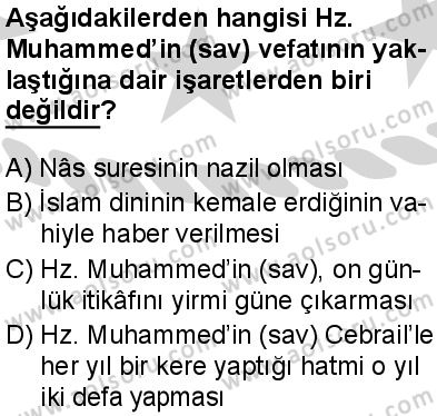 Seçmeli Peygamberimizin Hayatı 2 Dersi 2024-2025 yılı 3. Dönem sınavı 9. Soru
