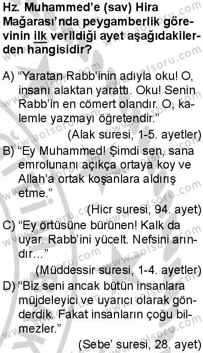 Seçmeli Peygamberimizin Hayatı 5 Dersi 2024-2025 yılı 3. Dönem sınavı 1. Soru