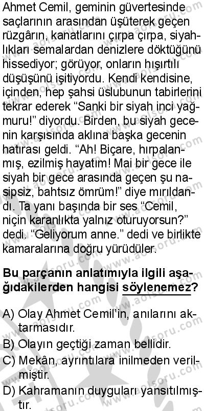 Türk Dili ve Edebiyatı 4 Dersi 2024-2025 yılı 3. Dönem sınavı 1. Soru