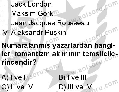 Türk Dili ve Edebiyatı 4 Dersi 2024-2025 yılı 3. Dönem sınavı 2. Soru