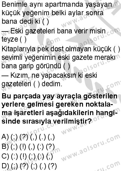 Türk Dili ve Edebiyatı 4 Dersi 2024-2025 yılı 3. Dönem sınavı 5. Soru
