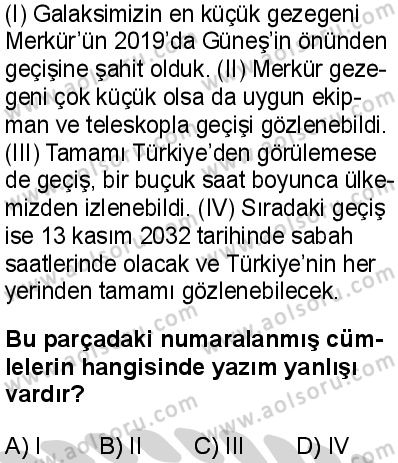 Türk Dili ve Edebiyatı 4 Dersi 2024-2025 yılı 3. Dönem sınavı 6. Soru