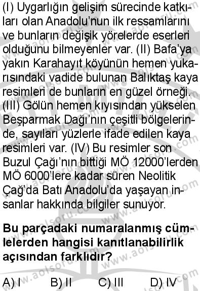 Türk Dili ve Edebiyatı 4 Dersi 2024-2025 yılı 3. Dönem sınavı 7. Soru