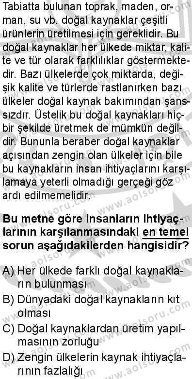 Türk Dili ve Edebiyatı 4 Dersi 2024-2025 yılı 3. Dönem sınavı 8. Soru