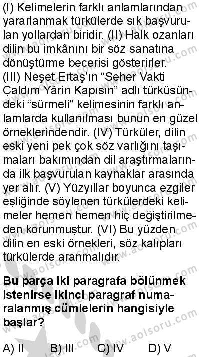 Türk Dili ve Edebiyatı 4 Dersi 2024-2025 yılı 3. Dönem sınavı 9. Soru