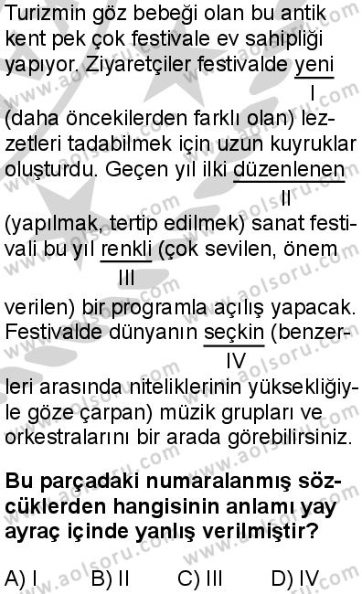 Türk Dili ve Edebiyatı 4 Dersi 2024-2025 yılı 3. Dönem sınavı 10. Soru