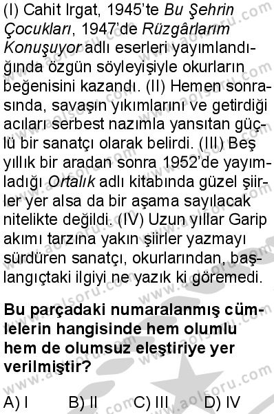 Türk Dili ve Edebiyatı 7 Dersi 2024-2025 yılı 3. Dönem sınavı 1. Soru