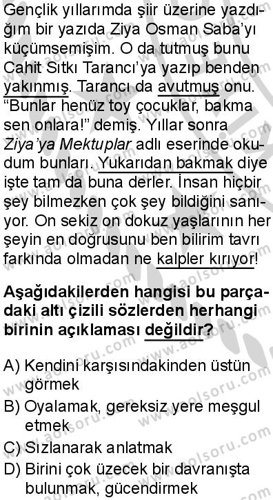 Türk Dili ve Edebiyatı 7 Dersi 2024-2025 yılı 3. Dönem sınavı 2. Soru