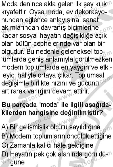 Türk Dili ve Edebiyatı 7 Dersi 2024-2025 yılı 3. Dönem sınavı 10. Soru