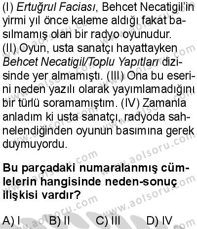 Türk Dili ve Edebiyatı 8 Dersi 2024-2025 yılı 3. Dönem sınavı 2. Soru